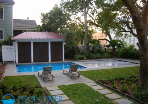 Awendaw SC Winter Pool Cover with Travertine Deck Coping