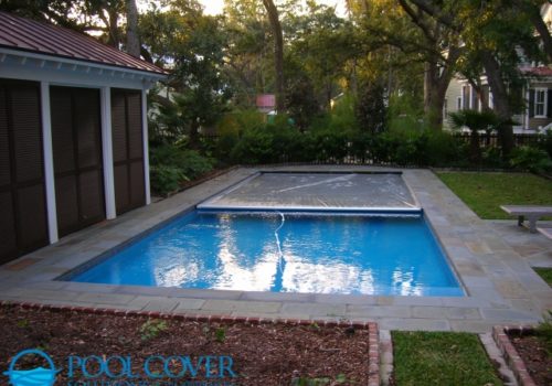 Awendaw SC Winter Pool Cover with Travertine Deck Coping