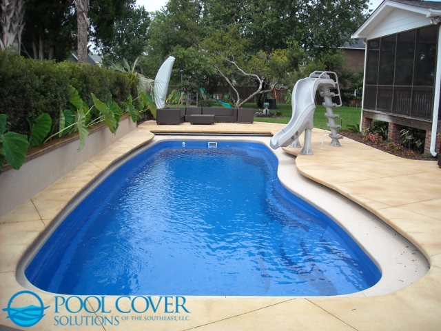 Isle of Palms SC Safety Pool Cover on Free Form Pool with Water Slide