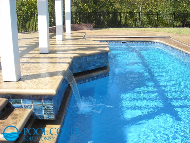Mt. Pleasant SC Safety Cover System Pool with raised wall and water features