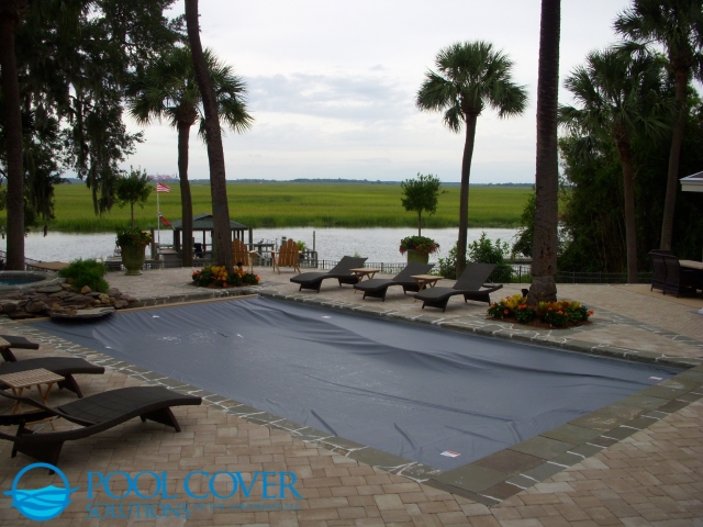 Wadmalaw SC Custom Pool Cover for Elaborate Shape Pool with Spa Spill Over