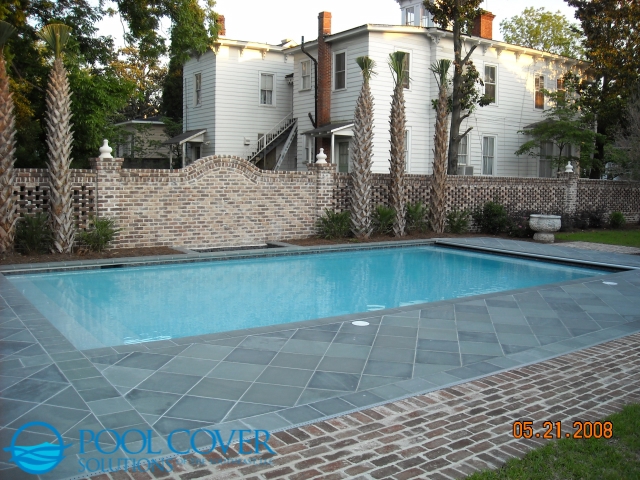 Historic Charleston SC Safety Pool Cover with Travertine Pool Deck