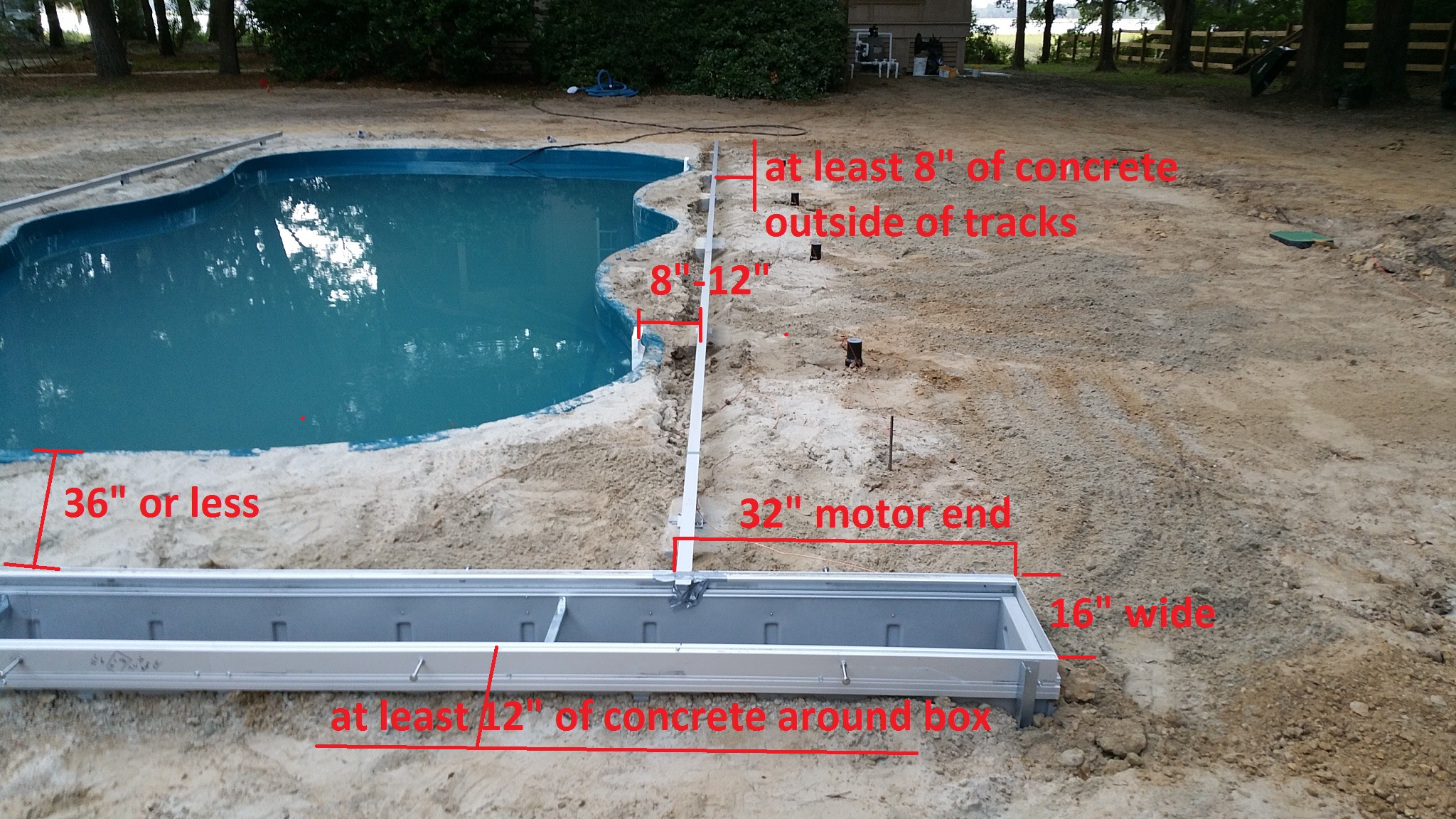 installation of an automatic pool cover showing the motor end