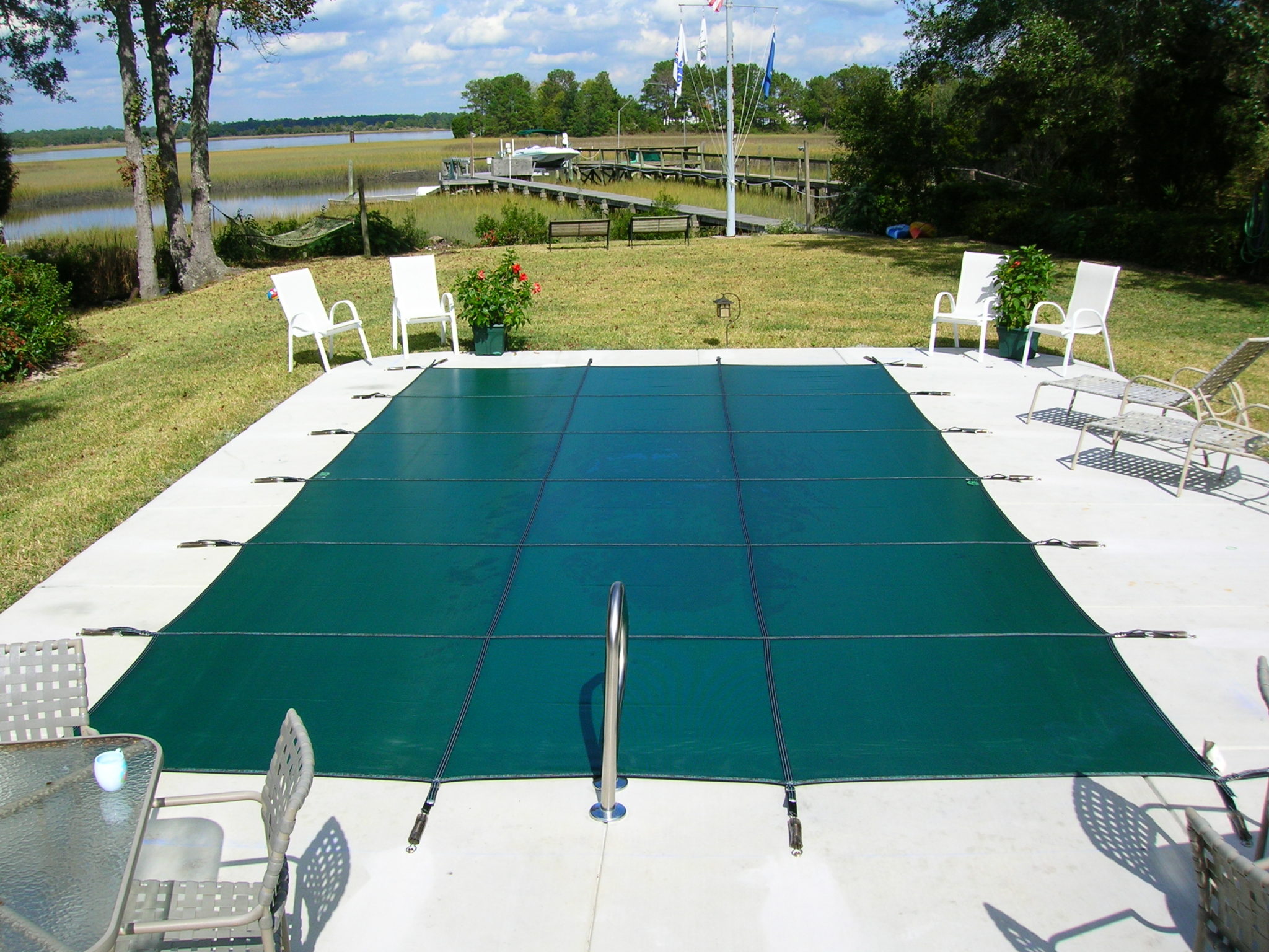 Linear Rectangular Shaped Pool with Winter Mesh Cover